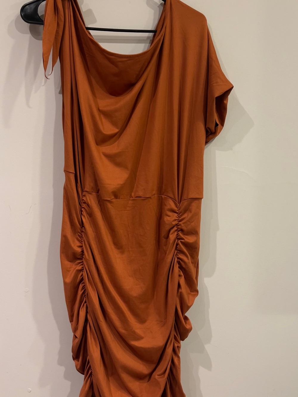 SHEIN Rust Orange One-Shoulder Ruched Dress